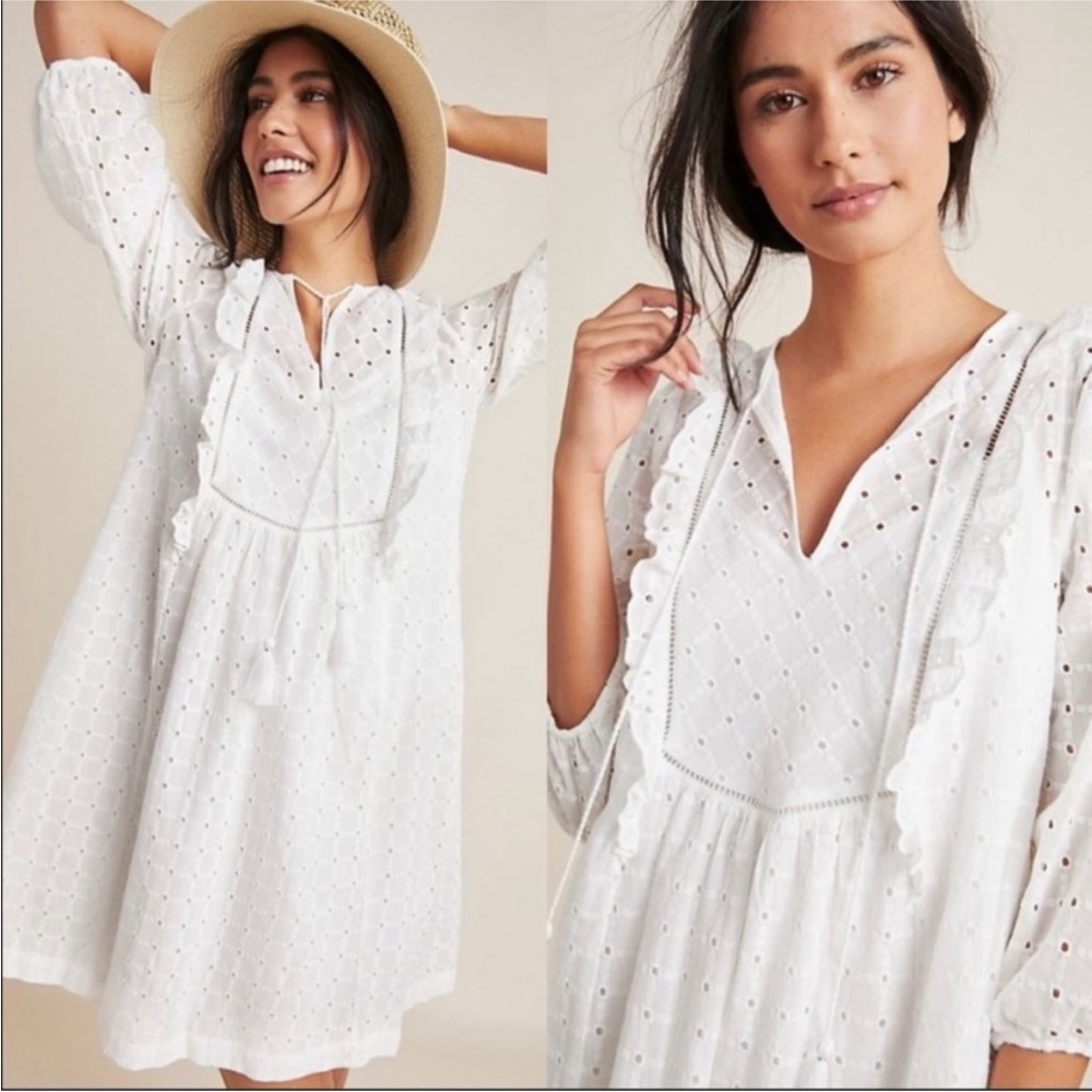 Anthropologie White Eyelet Dress